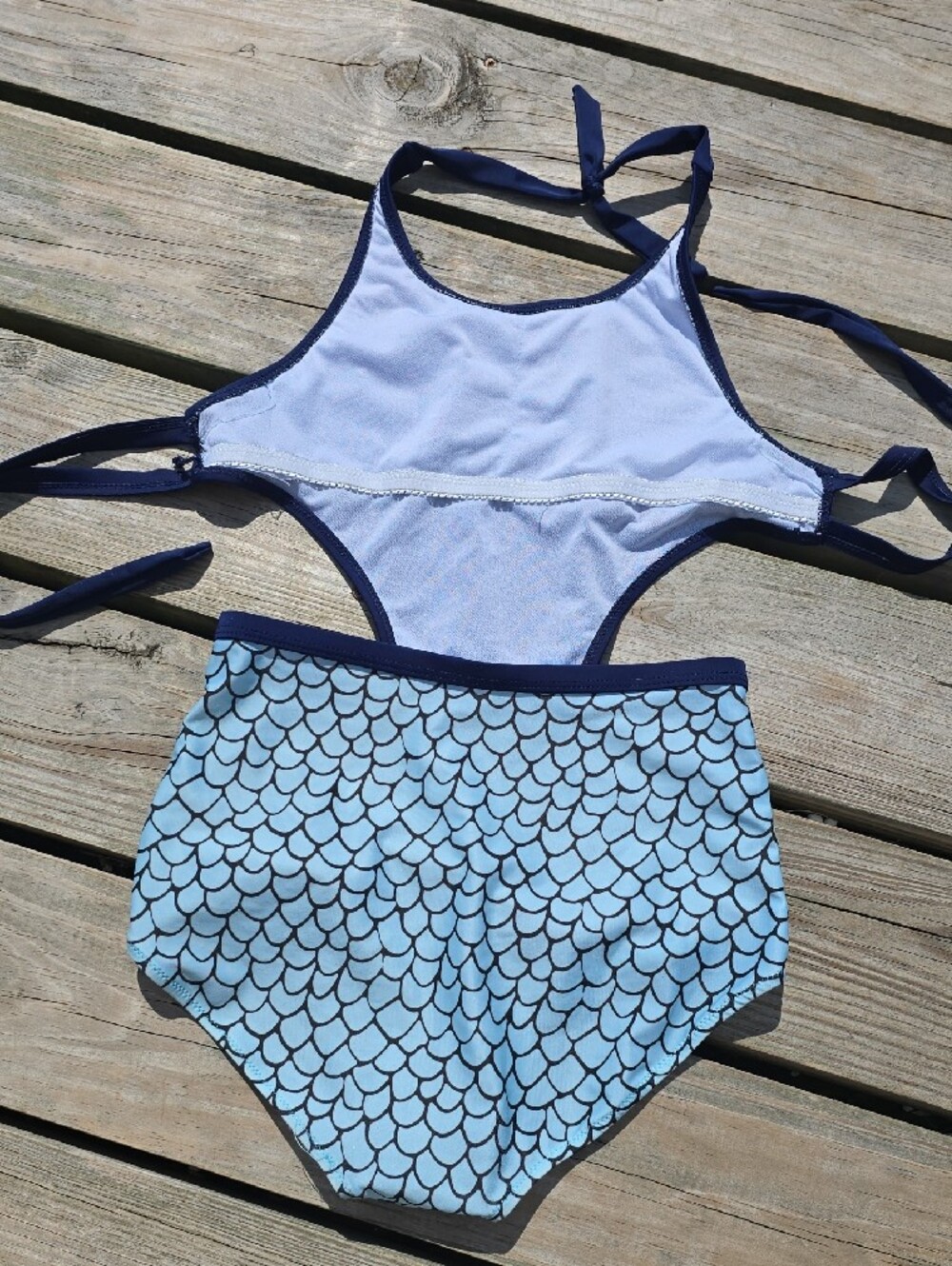 Navy and Light Blue Mermaid 1-Piece Swimsuit - Picture 3 of 5